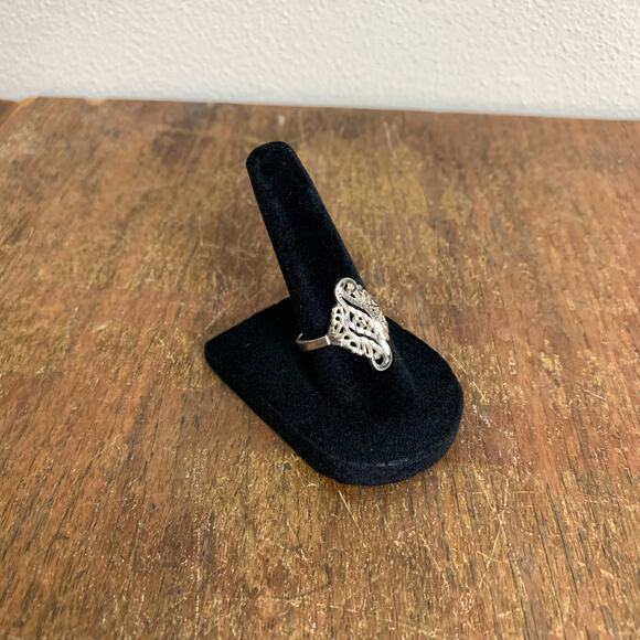 925 Sterling Silver etched filigree swirl ring Vintage Retro 1970s 1980s Size 7 - Picture 6 of 8
